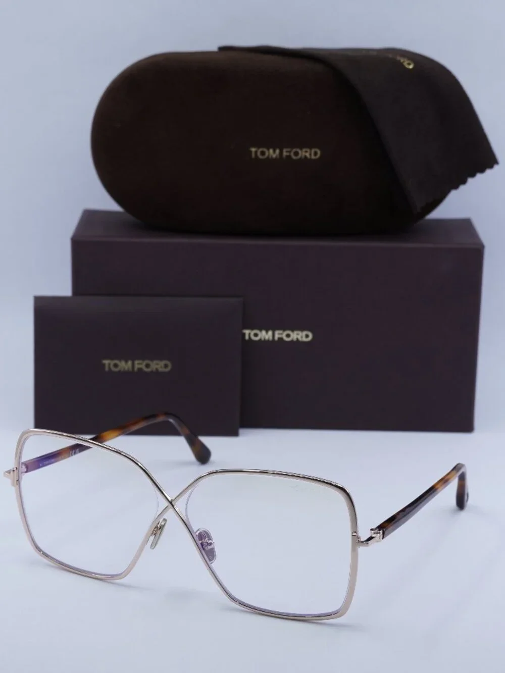 Tom Ford FT5841-B 028 Square Eyeglasses 55mm - Gold / Clear/Blue